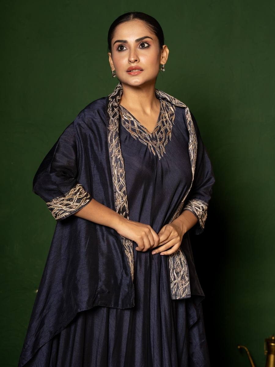 Firozi Zari Cape Set
